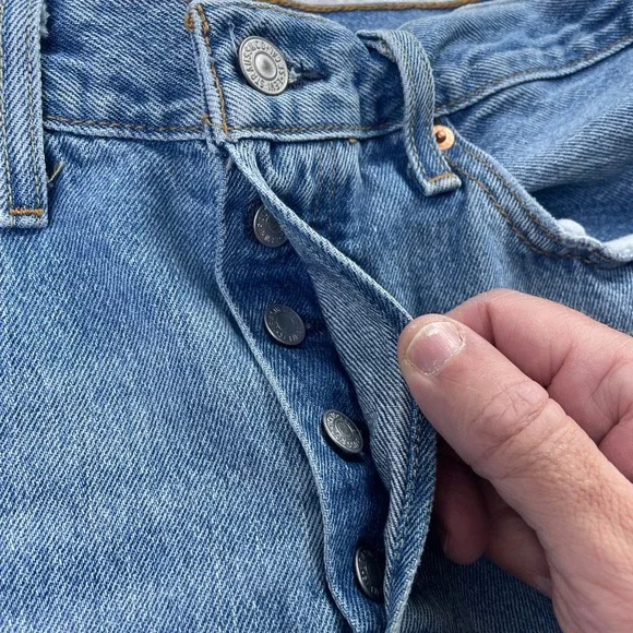 Levis Pants Womens 29x28 Blue 501S Skinny Button Fly Distressed Denim Jeans - Picture 7 of 14